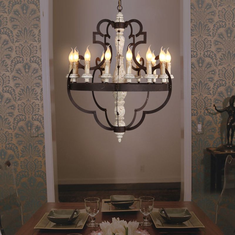 Bougie de lustre suspendue en bois 15 ampoules Traditional Pendant Lightture pour salle à manger