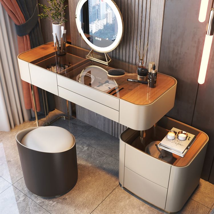 Glass Top Bedroom Make-up Vanity 5 Storage Drawers Dressing Table