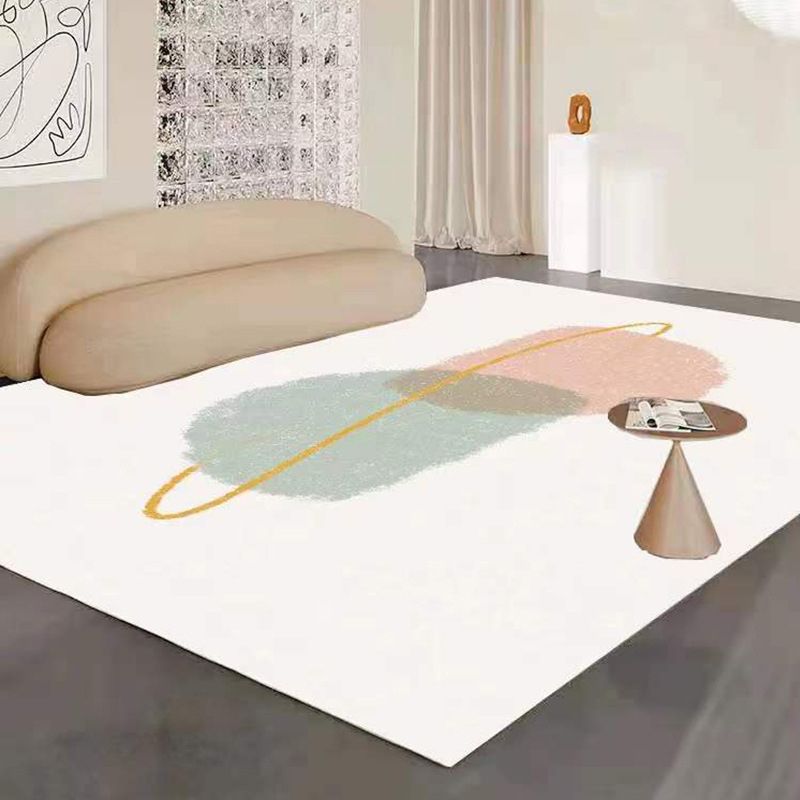 White Color Lump Rug Polyester Simple Rug Stain Resistant Rug for Drawing Room