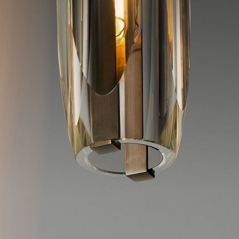 Moderne artistieke indoor hanger lichte koperen cilindrische hangende lamp met kristalschaduw