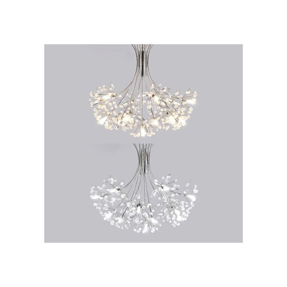Clear Crystal Beaded Chandelier Lighting with Bouquet Design Modern 13/19 Lights Black/Chrome Hanging Lamp