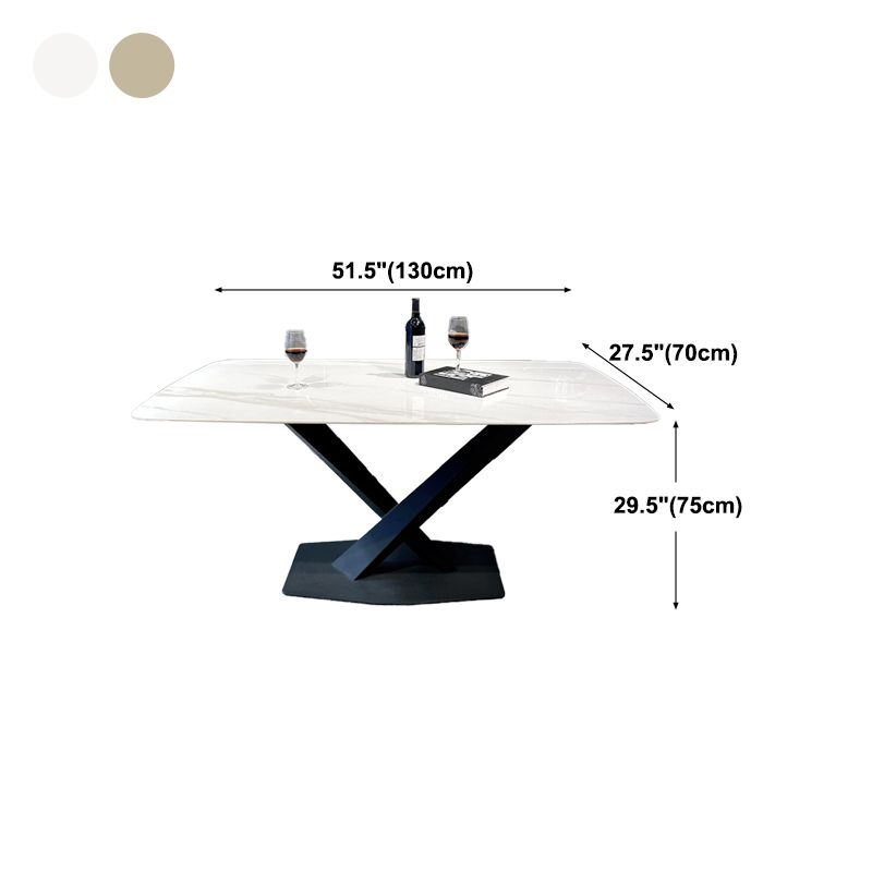 Rectangle Modern Stone Table Standard Height Dining Table with Pedestal Base