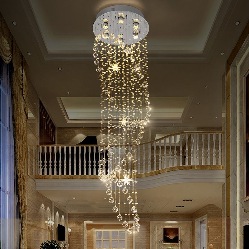 Crystal Silver LED Cluster Pendant Light Waterfall 6 Heads Modern Ceiling Suspension Lamp