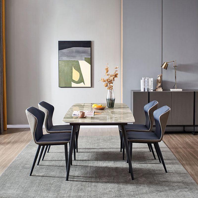 Modern Sintered Stone Gray Dining Set with Rectangle Table and Black Legs Dining Set