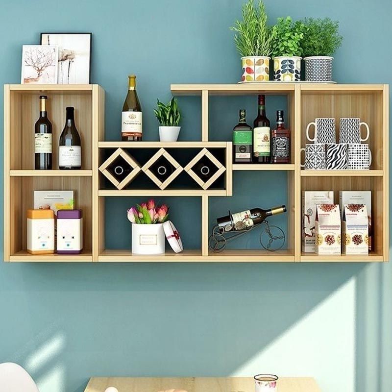 Wall Mounted Modern Wine Rack Wood Wine Rack with Shelf for Kitchen