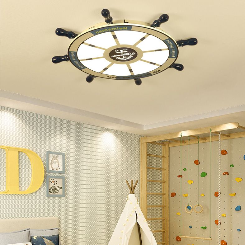 Méditerranée Rudder Ceiling Light Fixture Metal Boys Bedroom LED Ceiling Flush Mount in Blue
