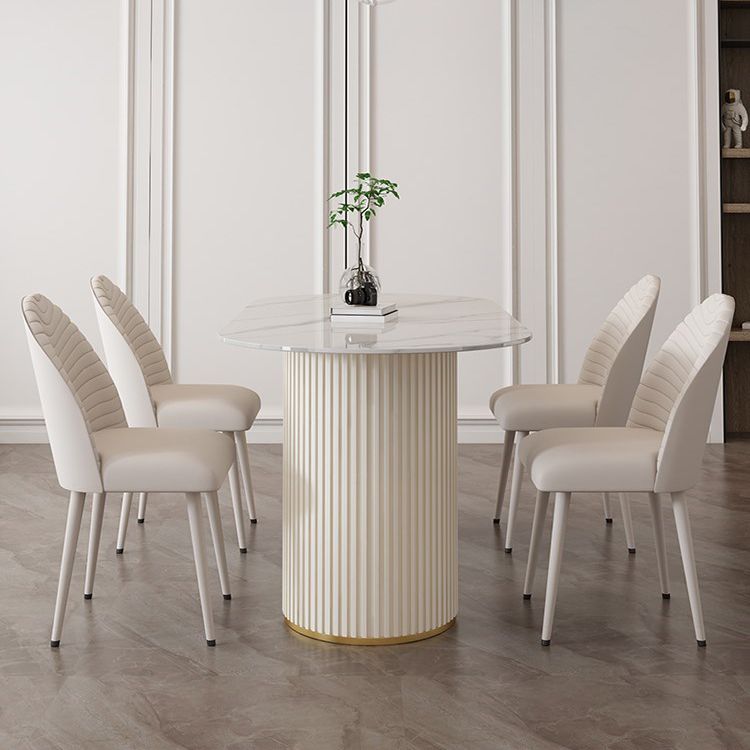 Sintered Stone White Table for Restaurant Modern Dining Table with Double Pedestal Base