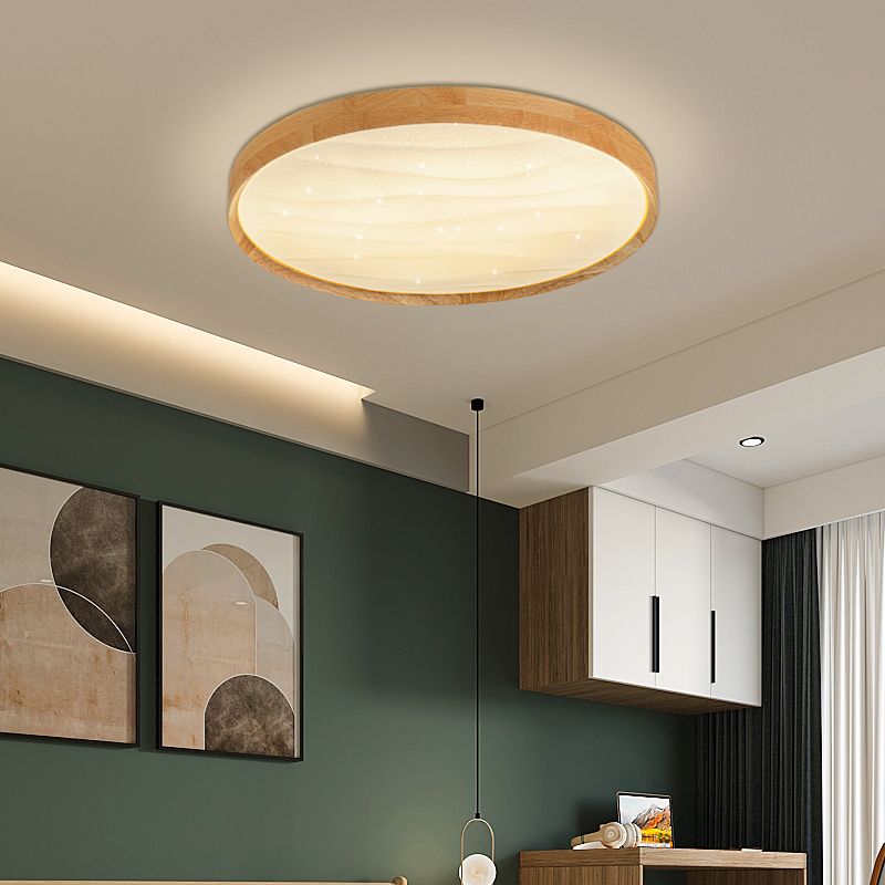 Log Color Circular LED Flush Mount in Modern Creative Style Wooden Ceiling Fixture for Bedroom
