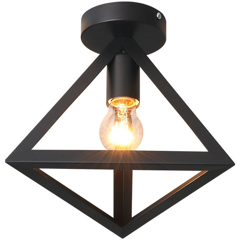 Geometric Pendant Light Industrial 1 Light Metal Flush Mount Light Fixture in Black