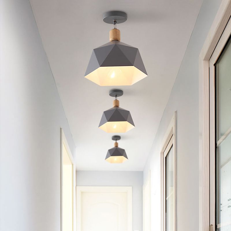 Luz de montaje en techo hexagonal de Metal, Macaron ajustable, 1 cabezal, luz de techo de montaje semiempotrado gris/blanco/verde para pasillo