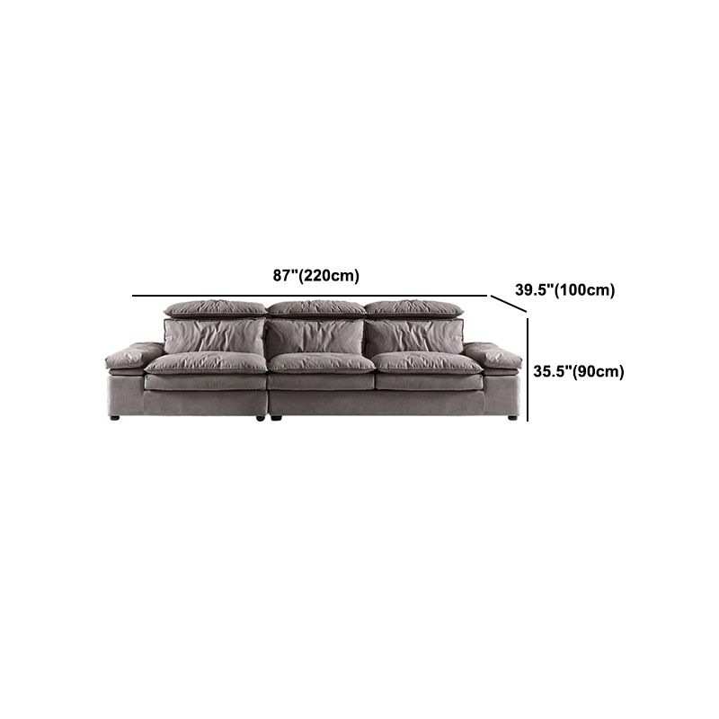 Armless Sofa Bed with Pillow Back Leather Sofa with Grey Solid Wood Frame