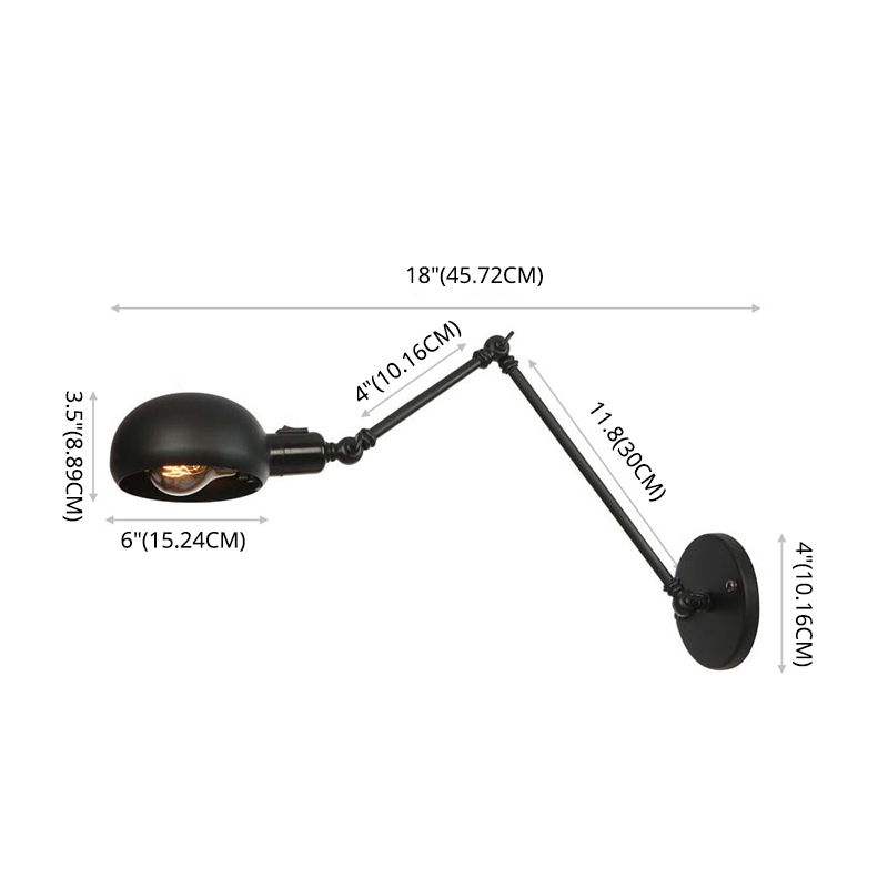 Luz de pared de estilo industrial negro con esmerilizado ARMA SWING ARMA RETRO RETRO LUZ con sombra de metal para tazón