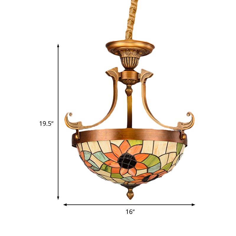 16"/18" W Flower/Leaf Chandelier Light Fixture 3 Lights Stained Glass Victorian Hanging Lamp Kit in White for Corridor