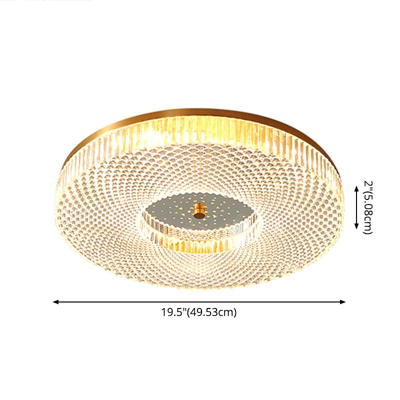 Circular Bedroom Flush Ceiling Light Lattice Crystal Minimalist LED Flush Mount Fixture in Brass