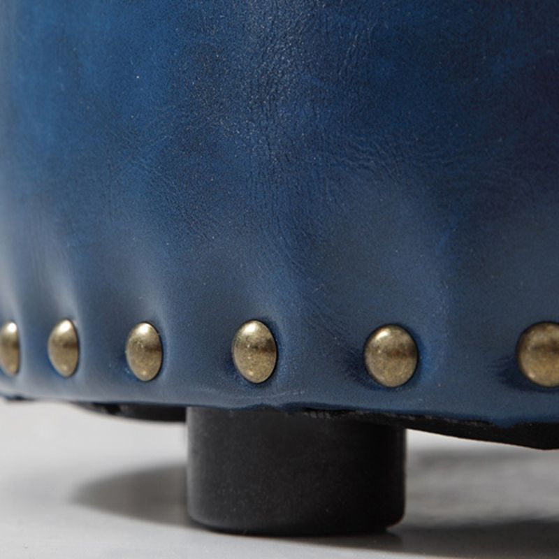 Modern Round Ottoman Color Block Leather Round Ottoman With Nailhead Trim