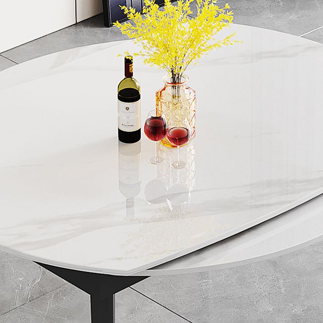 Space-Saving Minimalist Sintered Stone Top Kitchen Table Set of Black Legs Base for Dining Room