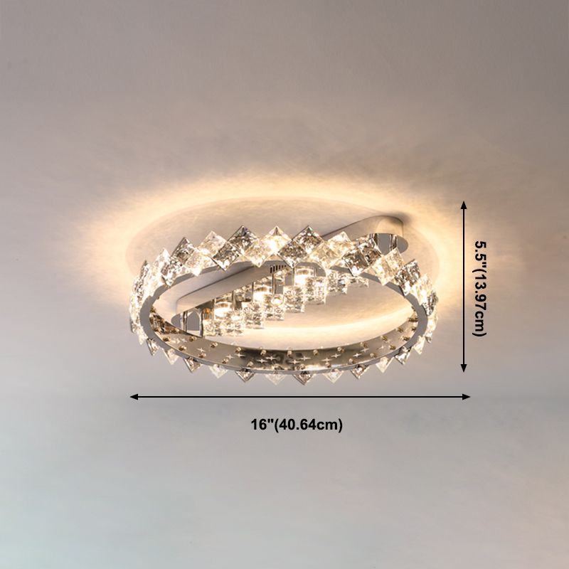 Modern Circular Flush Light Fixture Crystal 1 Light Flushmount Lighting in Grey