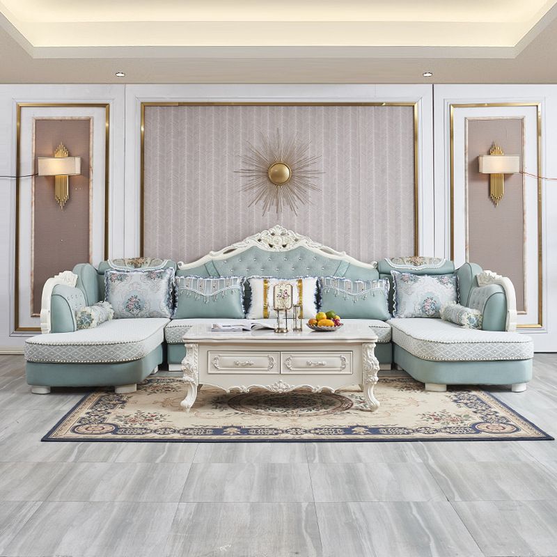 74" Wide French Country Sectional Sofa Tufted Split-Back Sleeper Sectional