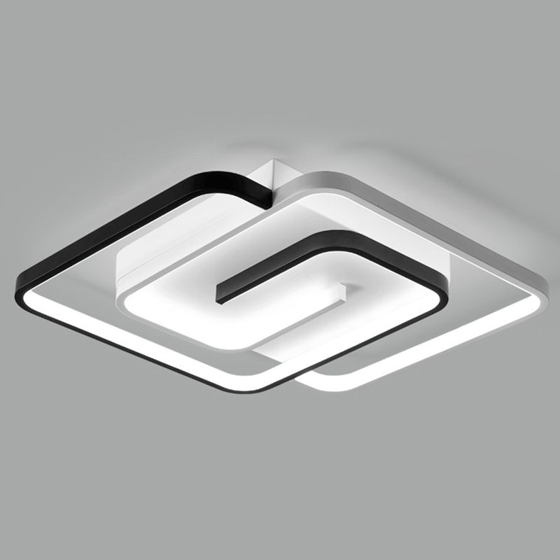 Black-White Maze Design Ceiling Fixture Minimalist Metal LED Flush Mount Light for Bedroom