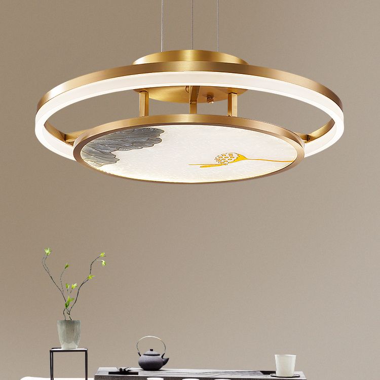 Chinese minimalisme-stijl LED hanger kroonluchter licht geometrische tweedaagse kroonluchter lamp