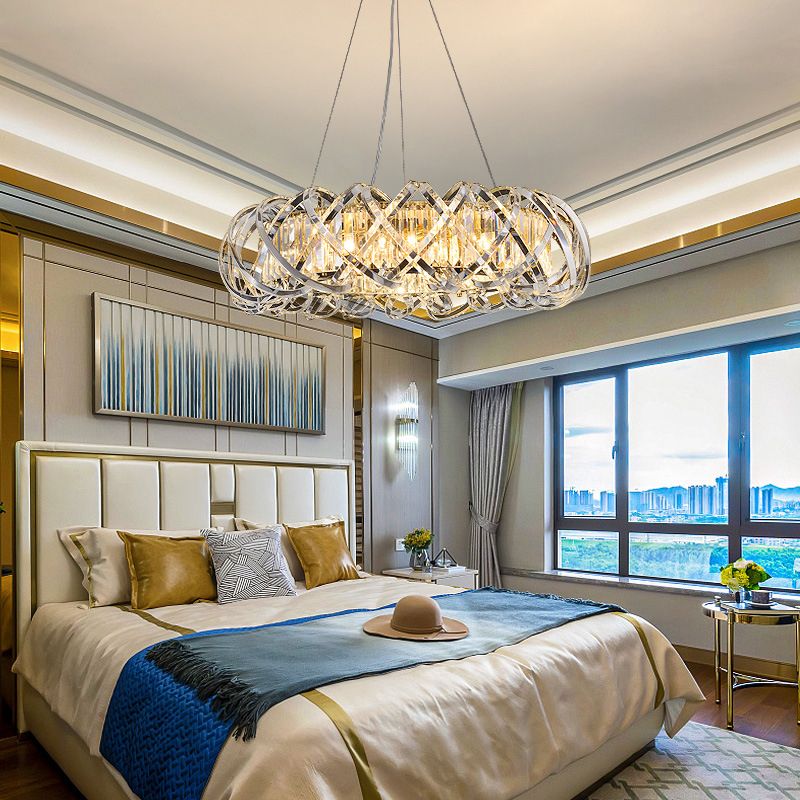 Postmodern Simplicity Geometric Hanging Chandelier Stainless Steel Suspension Lighting for Living Room