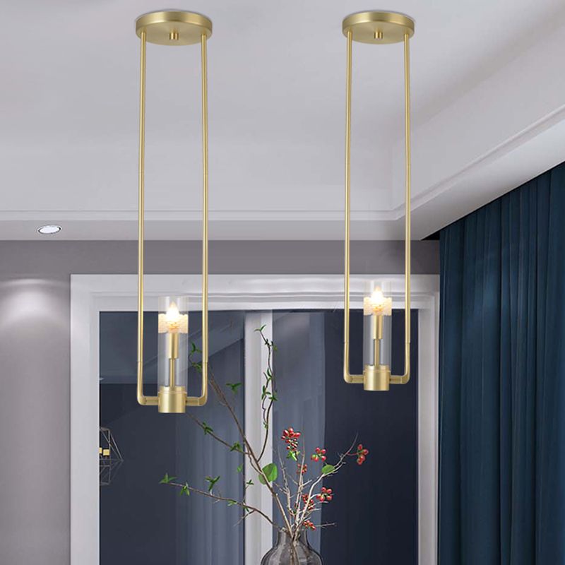 1 Bulb Restaurant Suspension Pendant Modern Gold Hanging Light Fixture with Cylinder Clear Glass Shade