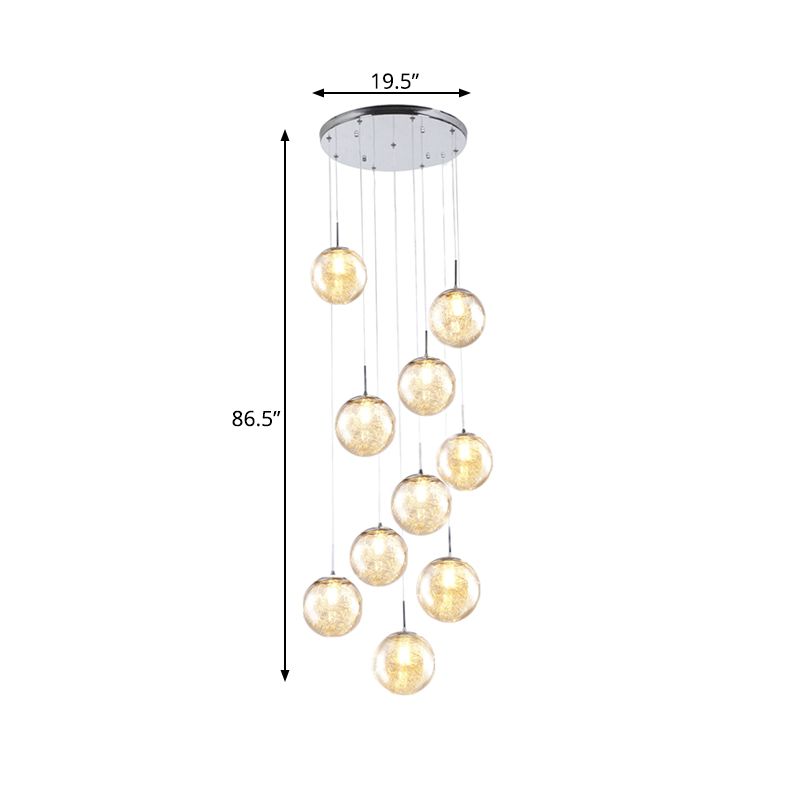 Contemporary Sphere Ceiling Lamp 10 Lights Amber Glass Multi Light Pendant for Bedroom