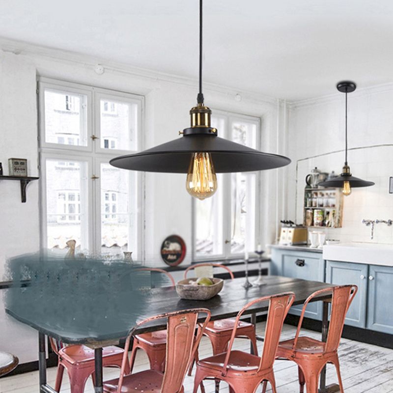 Enkele lamp zwart smeedijzeren hangende lichte kegel schaduw vintage industrie stijl verlichting met koperen lamphouder