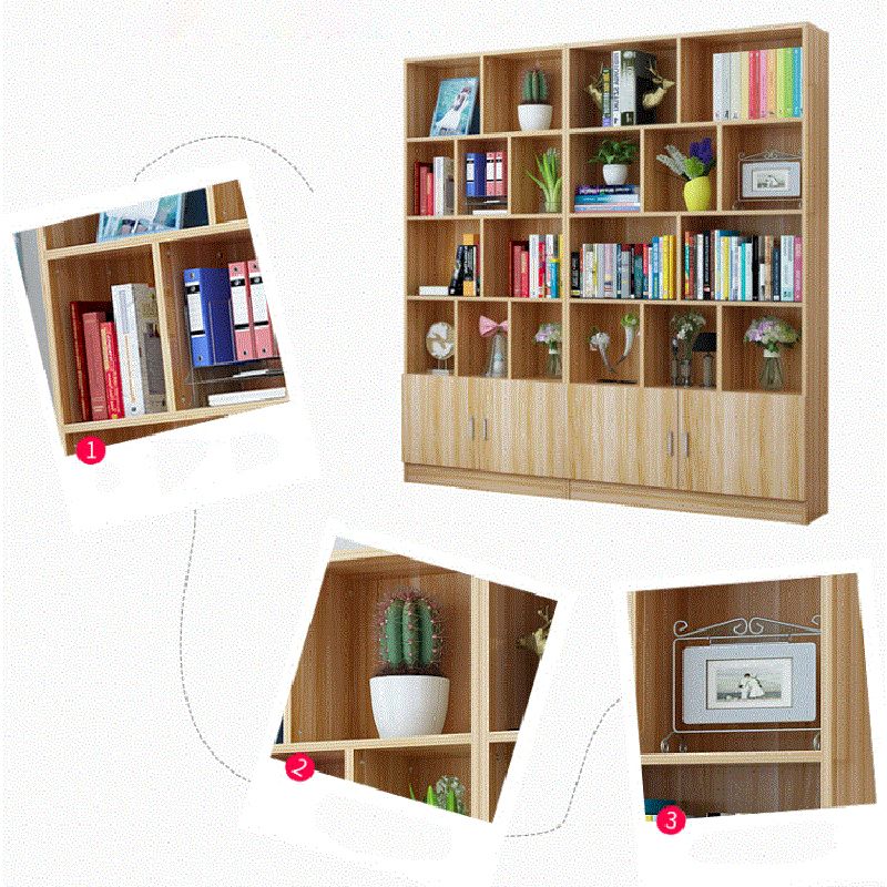 Closed Back Wooden Bookshelf Modern Home Living Room Standard Bookcase with Door