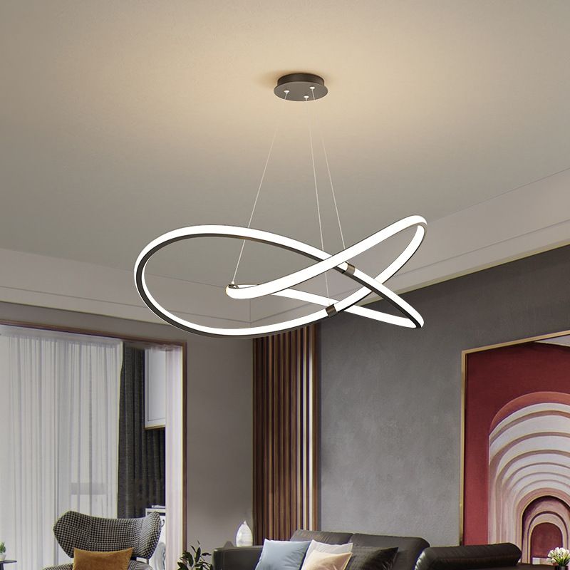 Ultra-modern Twist Chandelier Metal Pendant Light with Round Canopy for Living Room