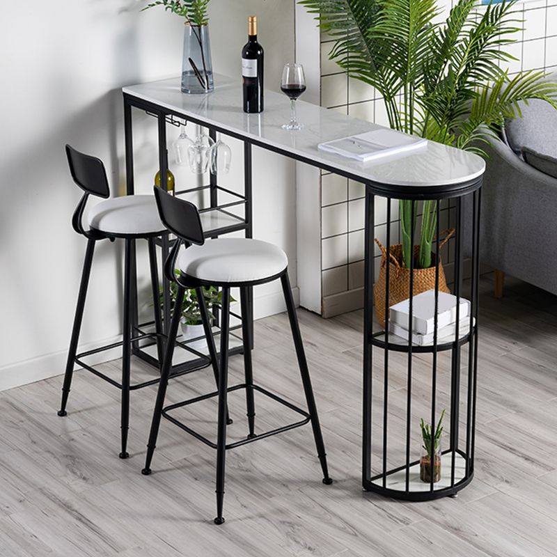 Round Low Back Dining Stools Armless Bar Stools with Metal Base