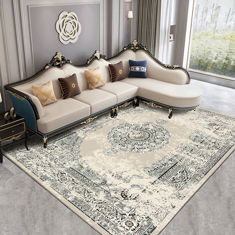 Grey American Pattern Rug Bohemian Polyester Area Rug Stain Resistant Area Carpet for Home Decor