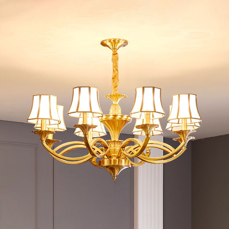 Multi-Head Chandelier Light Traditional Barrel Pendant Lamp with White Glass Shade