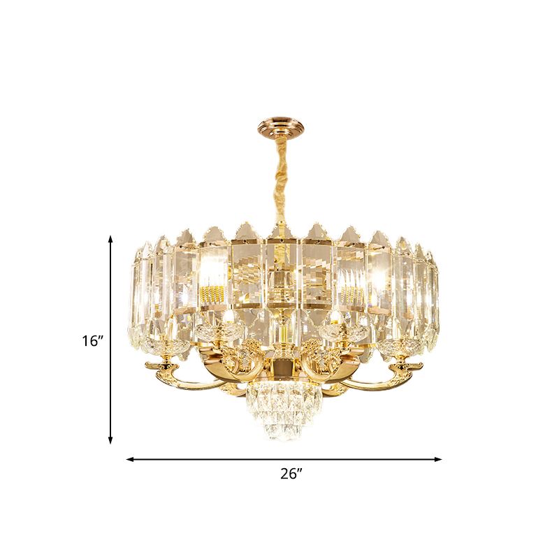 Gold Panel Pendant Light Fixture Contemporary K9 Crystal 10 Lights Living Room Chandelier