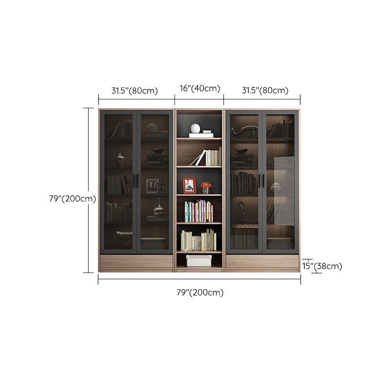 Modern Wooden Bookcase Glass Doors Closed Storage Bookshelf for Home