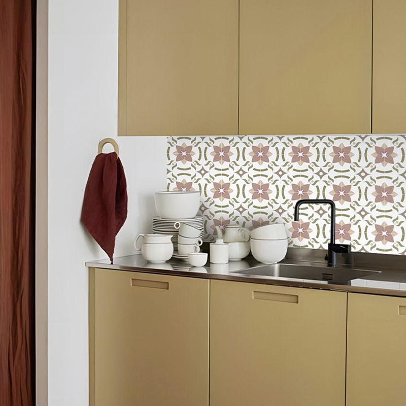 Beige Tone Peel & Stick Tile Square Pattern Printing Single Tile