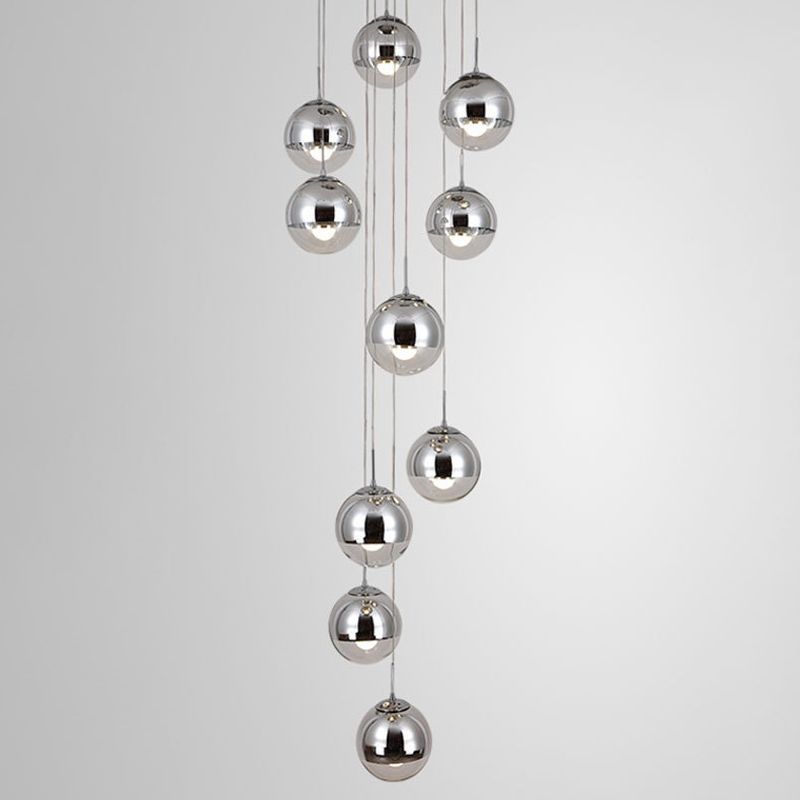 Luz de colgante de clúster de Chrome Postmodern 10 luces Lámpara de techo de vidrio transparente para dúplex