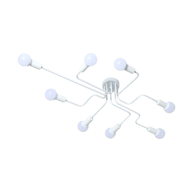 Loft Industrial Exposed Semi Flush Light Fixture 4/6-Head Metallic Ceiling Light Fixture in Black/White for Living Room