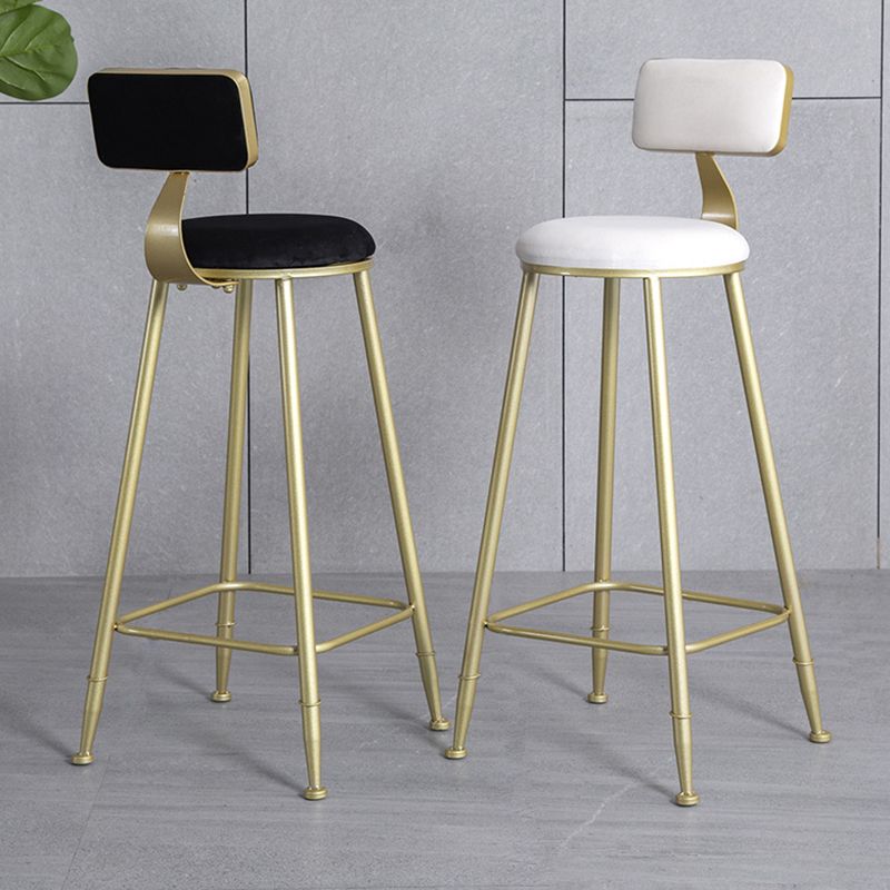 Glam Armless Backrest Counter Stool Iron Bar Stool with Velvet Cushion and Pedal for Cafe
