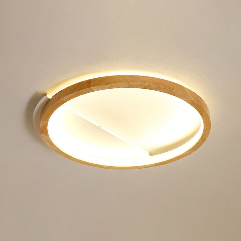 Wood Ring Flush Mount Lighting Contemporary LED Beige Ceiling Light Fixture, 13"/17"/21" Width
