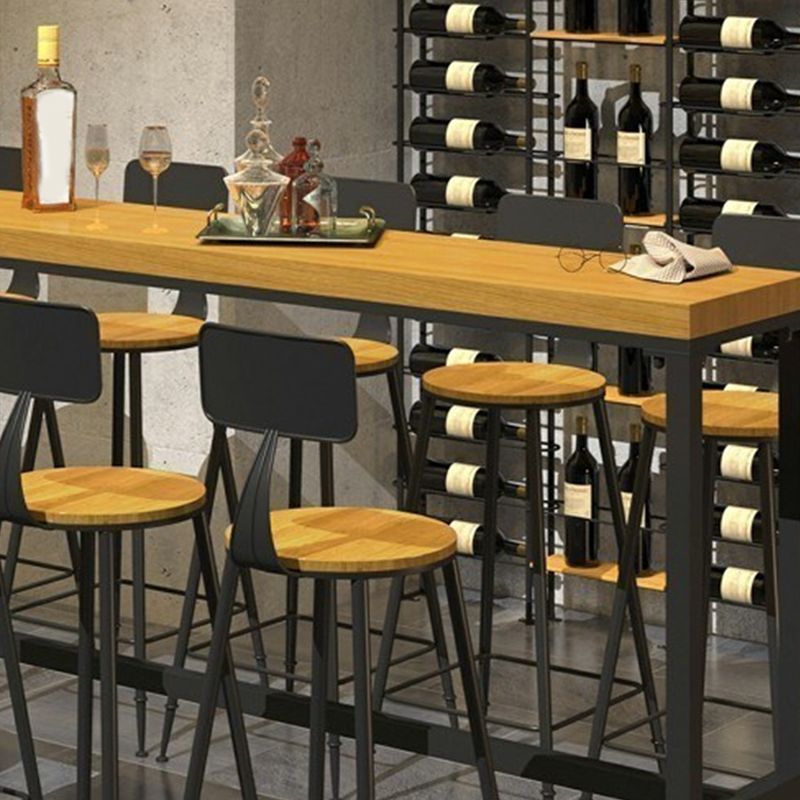 Rectangular Pine Wood Top Bistro Table Industrial Bar Table with Metal Trestle Base