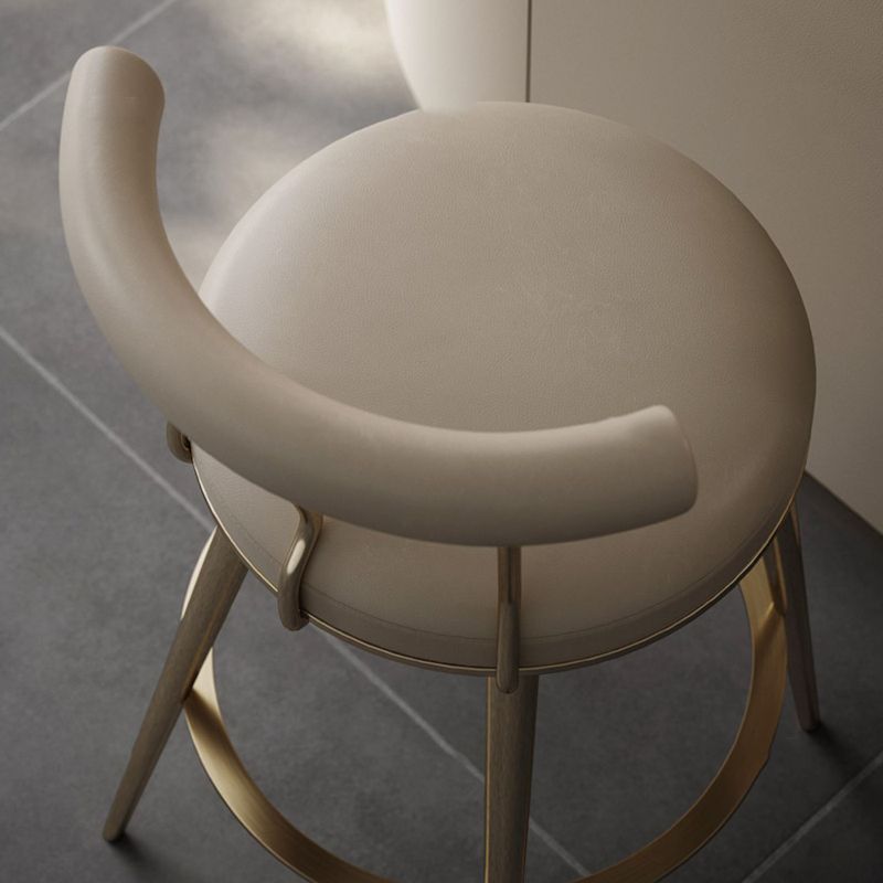 Glam Style Low Back Round Upholstered Bar Stool with Metal Legs