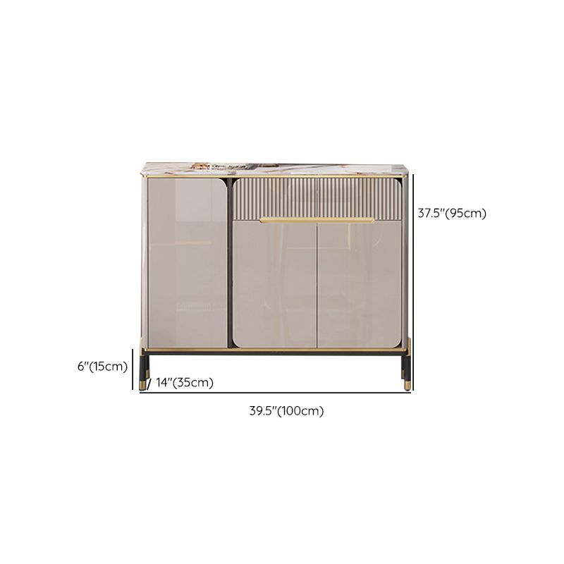 White Top Glam Buffet Sideboard Mirrored Cabinets 2-Drawer Dining Buffet