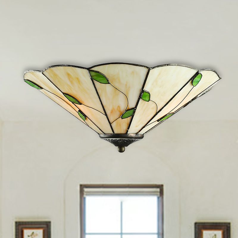 Luce geometrica Light Liffany Stated Glass 3 Luci a filo Luce soffitto con tema fogliare in bianco/beige