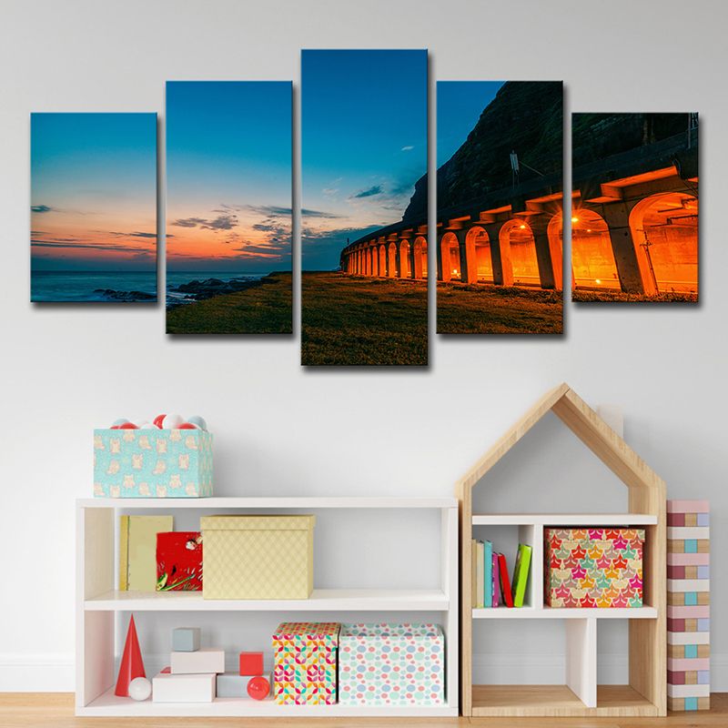 Blue Sunset Landscape Wall Art Decor Arched Architecture Modern Multi-Piece Canvas