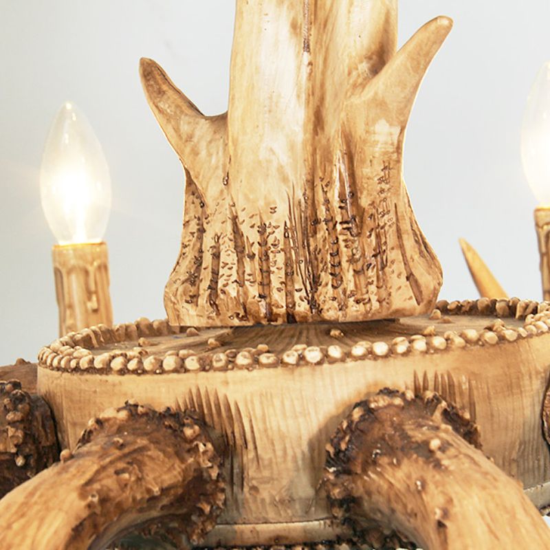 12 Heads Chandelier Lighting Farmhouse 2-Tier Resin Hanging Ceiling Lamp in Brown for Living Room