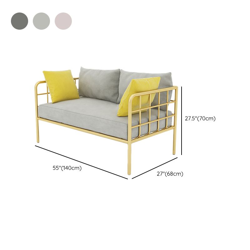 Contemporary Metal Frame Velvet Square Arm Sofa For Living Room