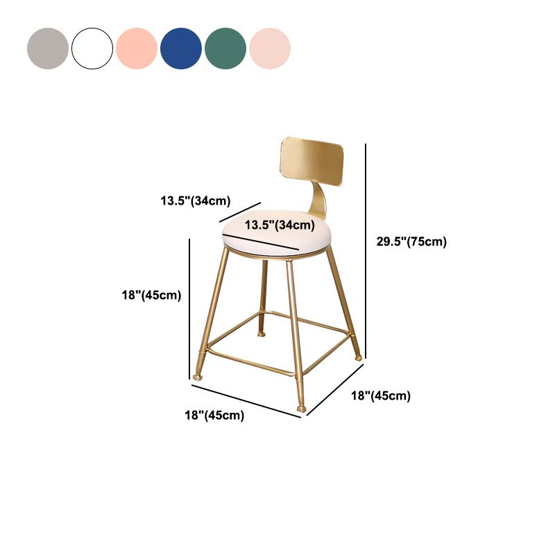 Glam Backrest Armless Counter Stool Iron Dining Room Bar Stool with Cushion and Pedal
