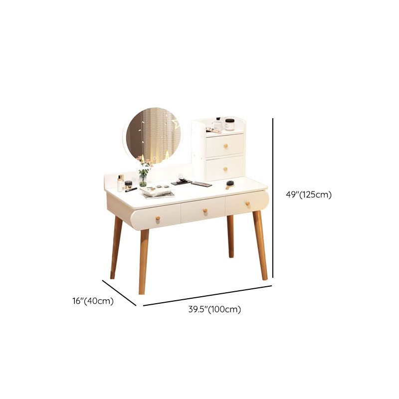 Contemporary White Vanity Dressing Table with Mirror in Solid Wood