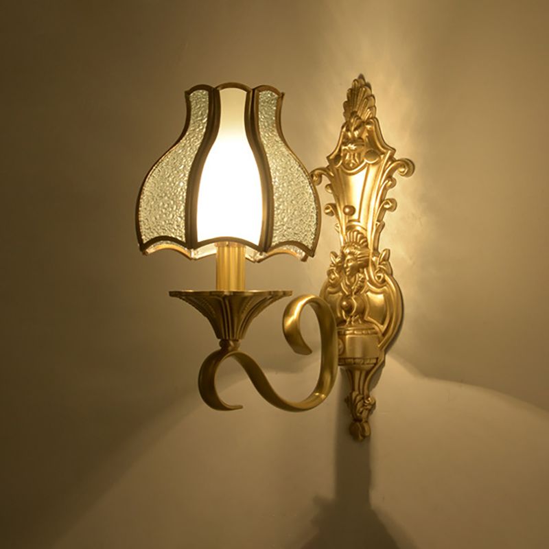 1/2 Bulbs Metal Wall Sconce Traditional Brass Scalloped Living Room Wall Light Fixture